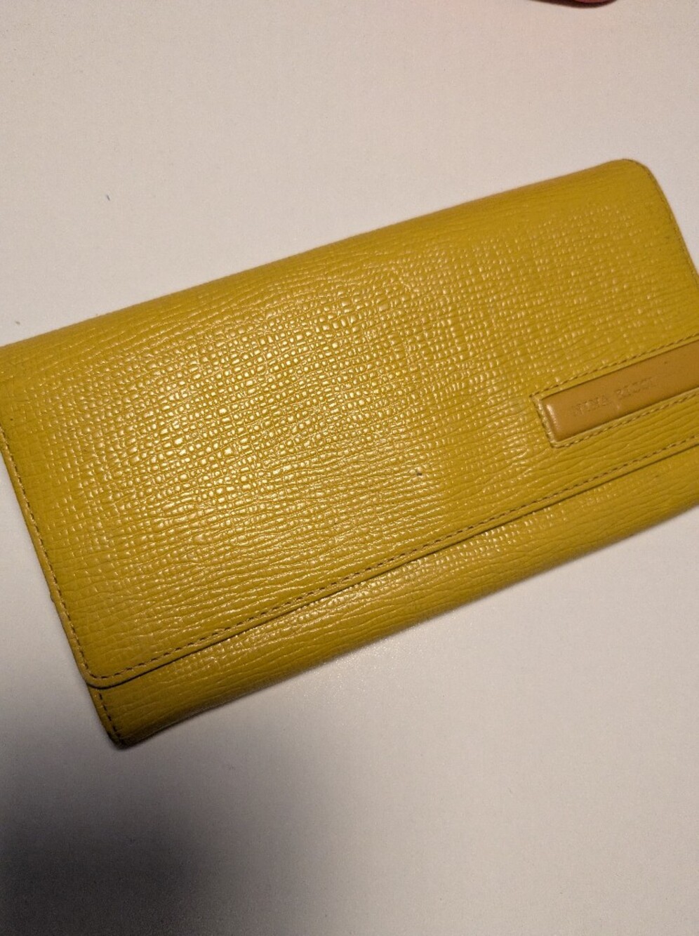 Nina Ricci Yellow Leather Kiss Lock Long Wallet Clutch Organizer